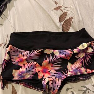 Victoria's Secret Black and Pink Tropical Swim Shorts